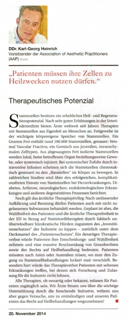 Ärzte Woche: Zelltherapie: „Investorenschutz“ für die Pharmaindustrie?