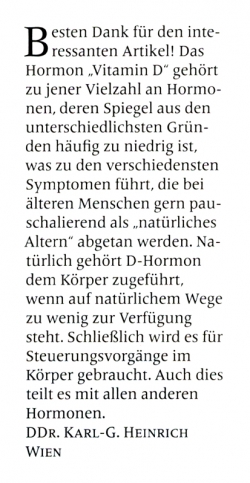 Profil: Leserbrief über Hormontherapie mit Vitamin D